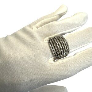 ATR Thailand .925 Sterling Silver Ring With Pave Cubic Zirconia Stripes Design